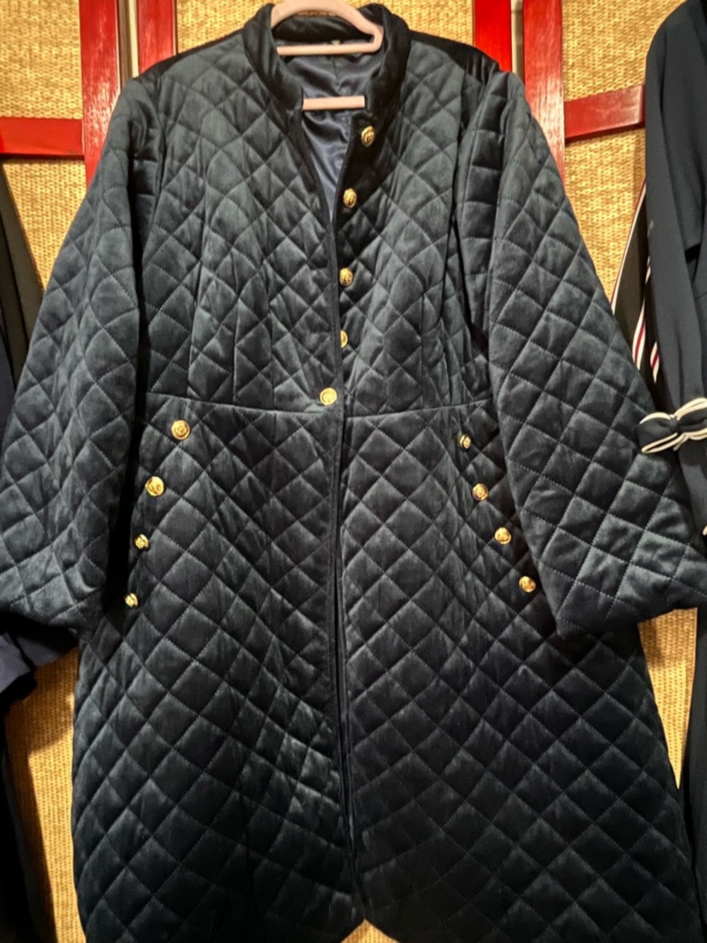 SHEIN Navy Quilted Long Puffer Coat with Gold Buttons - Picture 4 of 4